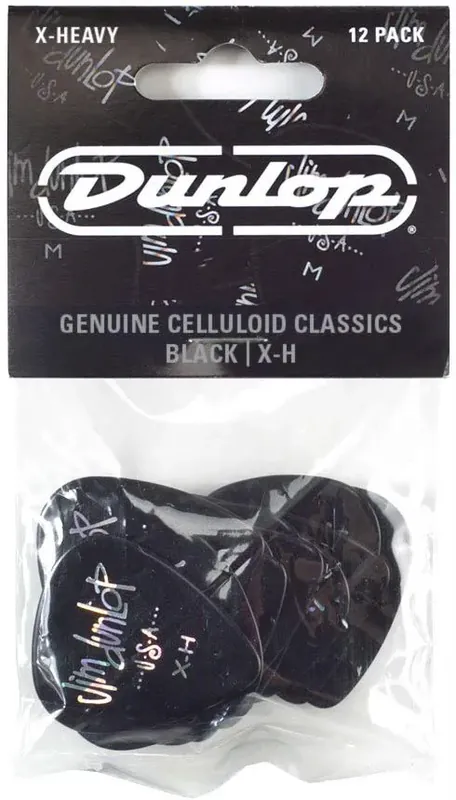 Begränsat erbjudande Dunlop 483P03XH Genuine Celluloid Black Picks Extra Heavy 12/PLYPK
