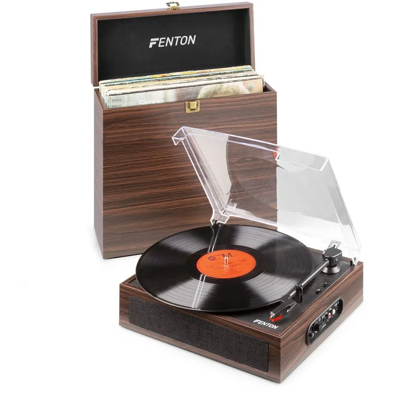 Endast idag Fenton RP170D Dark Wood Record Player with Record Box