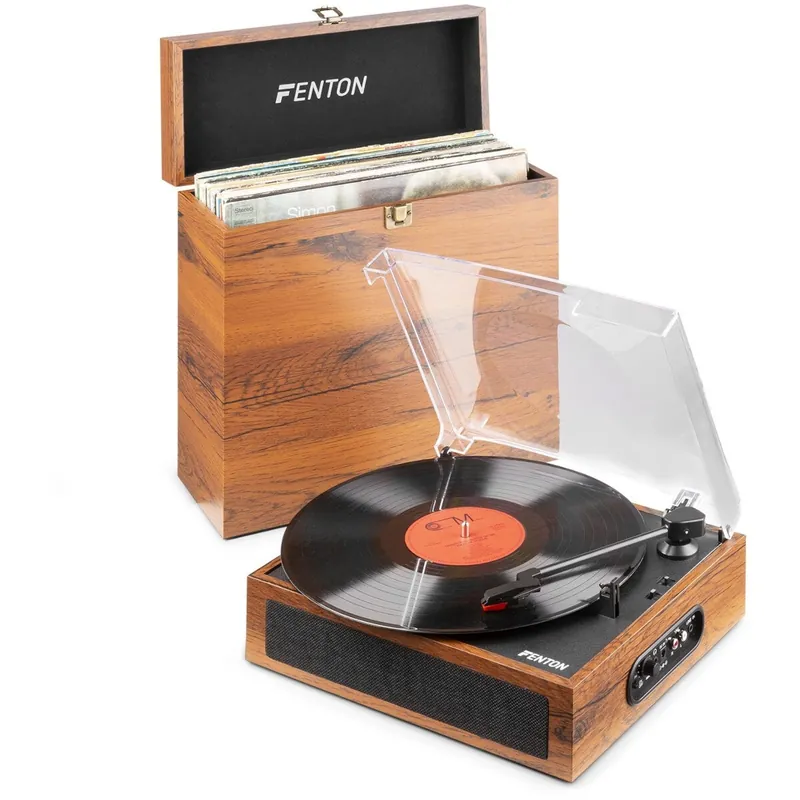 Fenton RP170L Light Wood Record Player with Record Box risnedsättning