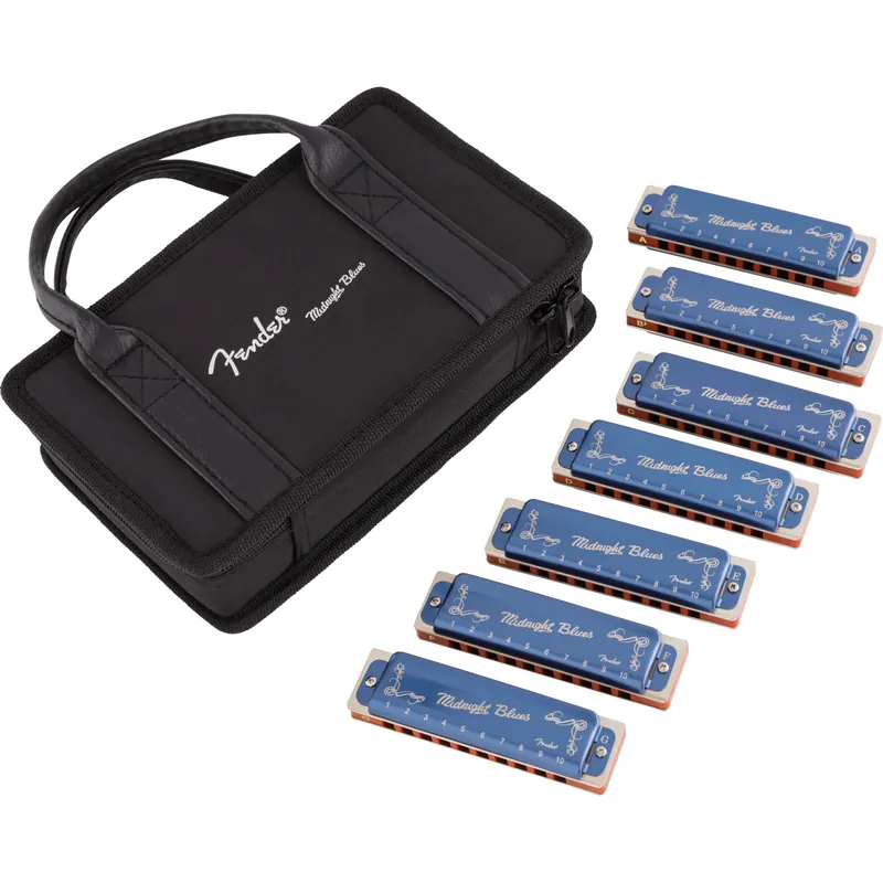 Outlet Fender Midnight Blues Harmonica 7-Pack Harmonica Set with Ca