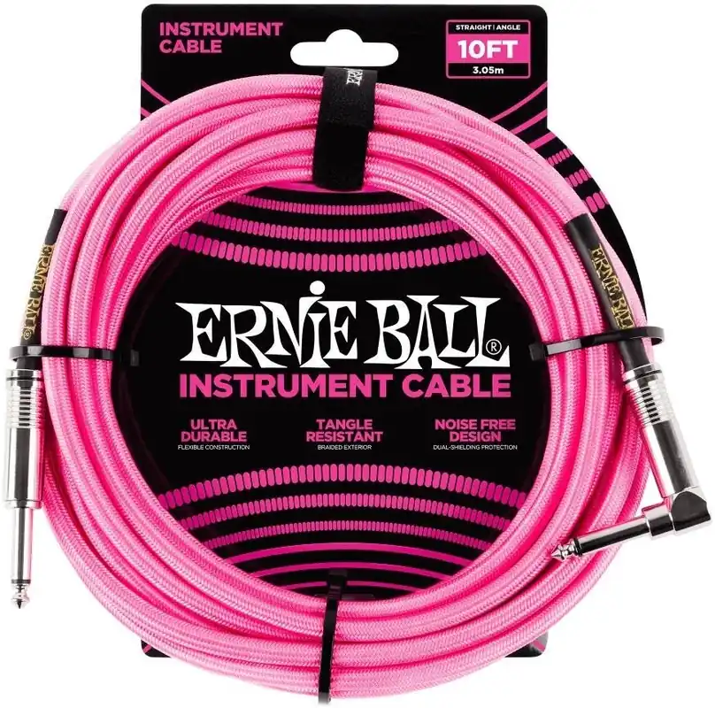 Snabb leverans Ernie Ball 6078 - 3m Flätad Neonrosa Instrumentkabel Tele/Tele