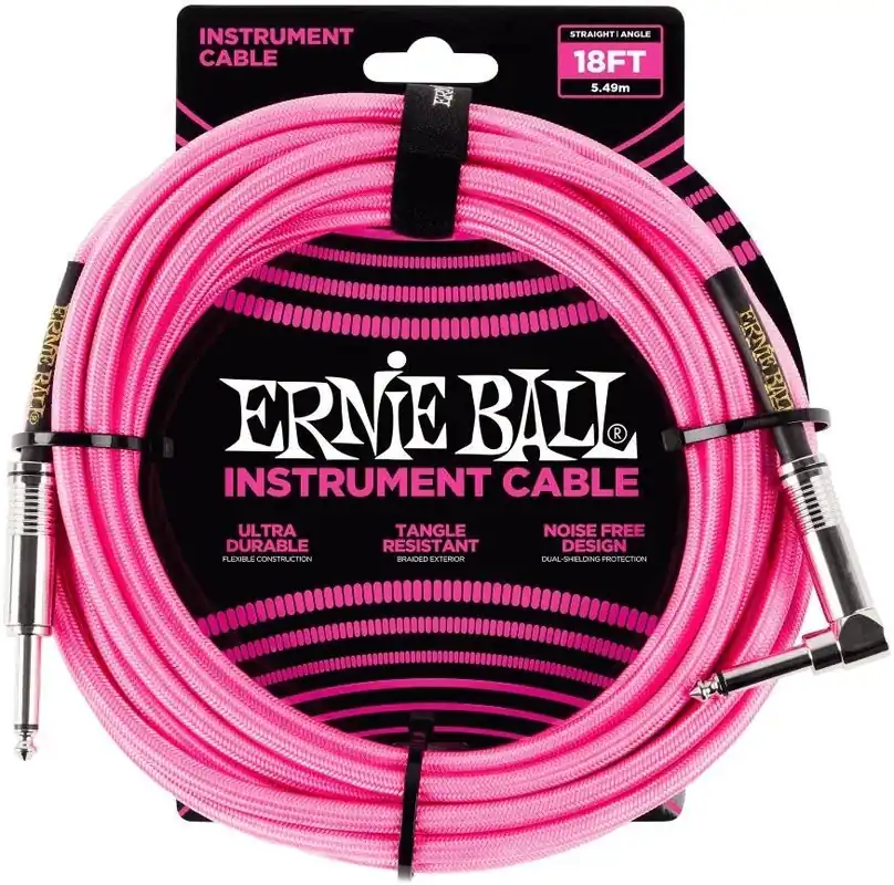 Ernie Ball 6083 - 5,5m Flätad Neonrosa Instrumentkabel Tele/Tele Fynd